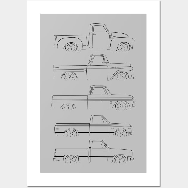 Evolution of the Chevy Pickup - profile stencil, black Wall Art by mal_photography